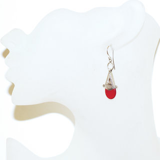 Bijoux touareg ethniques boucles d'oreilles femme argent 925 massif graves et pierre croix d'ingall Verre artisanal rouge - 028 b