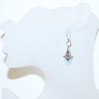 Bijoux touareg ethniques boucles d'oreilles femme argent 925 massif graves et pierre croix d'ingall Verre artisanal bleu clair - 029 b