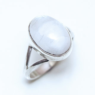 Bijoux ethniques Indiens bague argent 925 et pierre fine Pierre de lune blanc nacr petite simple lisse classique ajoure ouverte ovale - Inde 255 Sa