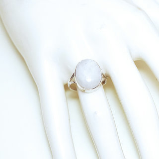 Bijoux ethniques Indiens bague argent 925 et pierre fine Pierre de lune blanc nacr petite simple lisse classique ajoure ouverte ovale - Inde 255 Mb