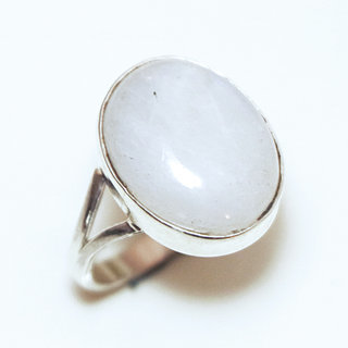 Bijoux ethniques Indiens bague argent 925 et pierre fine Pierre de lune blanc nacr petite simple lisse classique ajoure ouverte ovale - Inde 255 Ma