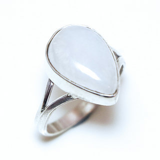 Bijoux ethniques Indiens bague argent 925 et pierre fine Pierre de lune blanc nacr ovale - Inde 250a