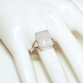 Bijoux ethniques Indiens bague argent 925 et pierre fine Pierre de lune blanc nacr rectangle - Inde 261b