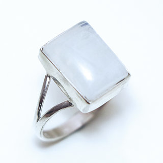 Bijoux ethniques Indiens bague argent 925 et pierre fine Pierre de lune blanc nacr rectangle - Inde 261a