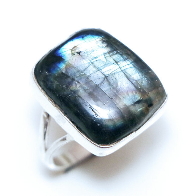 Bague argent 925 rectangle et Labradorite - Inde 264