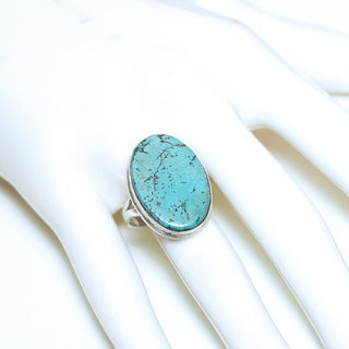 Bijoux ethniques Indiens bague argent 925 et pierre fine Turquoise vert naturelle vritable - Inde 272b