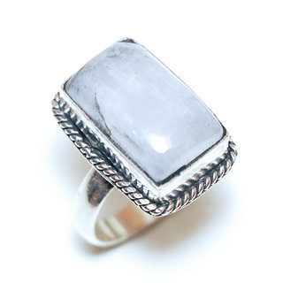 Bijoux ethniques Indiens bague argent 925 et pierre fine Pierre de lune blanc nacr filigranes - Inde 275a