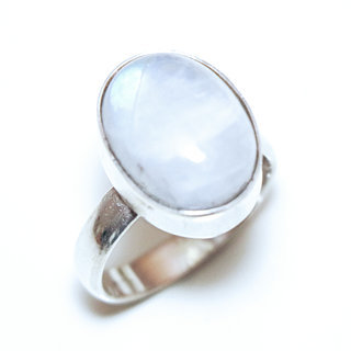 Bijoux ethniques Indiens bague argent 925 et pierre fine Pierre de lune blanc nacr ovale classique - Inde 276a