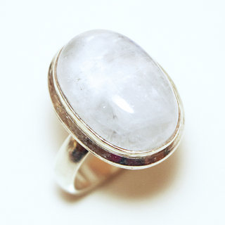 Bijoux ethniques Indiens bague argent 925 et pierre fine Pierre de lune blanc nacr - Inde 277a