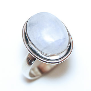 Bijoux ethniques Indiens bague argent 925 et pierre fine Pierre de lune blanc nacr ovale classique - Inde 280a