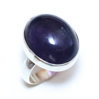 Bijoux ethniques Indiens bague argent 925 et pierre fine Amthyste violet mauve ovale classique - Inde 281a