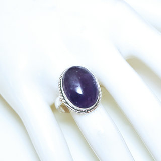 Bijoux ethniques Indiens bague argent 925 et pierre fine Amthyste violet mauve ovale classique filigranes - Inde 282b