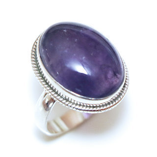 Bijoux ethniques Indiens bague argent 925 et pierre fine Amthyste violet mauve ovale classique filigranes - Inde 282a