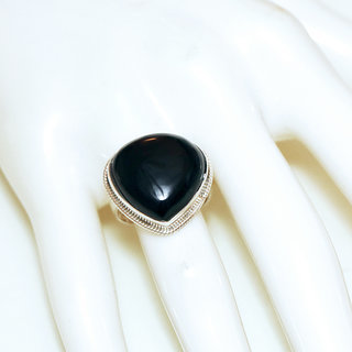 Bijoux ethniques Indiens bague argent 925 et pierre fine Onyx noir filigranes goutte classique indien - Inde 286b