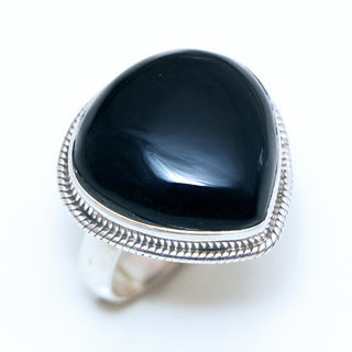 Bijoux ethniques Indiens bague argent 925 et pierre fine Onyx noir filigranes goutte classique indien - Inde 286a