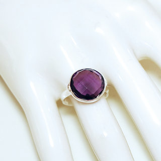 Bijoux ethniques Indiens bague argent 925 massif grandes ronde facette verre cristal Amthyste violet - Inde 159b