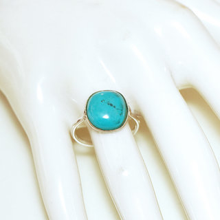 Bijoux ethniques Indiens bague argent 925 et pierre fine Turquoise naturelle vritable petite fine carre indien - Inde 287b