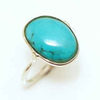 Bijoux ethniques Indiens bague argent 925 et pierre fine Turquoise naturelle vritable petite fine carre indien - Inde 288a