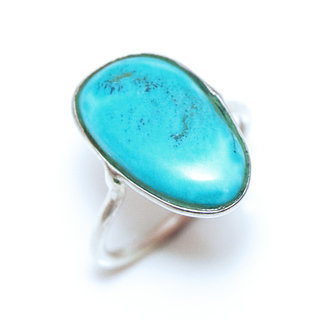 Bijoux ethniques Indiens bague argent 925 et pierre fine Turquoise naturelle vritable petite fine carre indien - Inde 291a