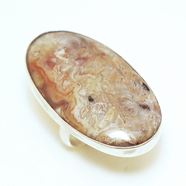 Bague argent 925 réglable ovale et Agate folle - Inde 309