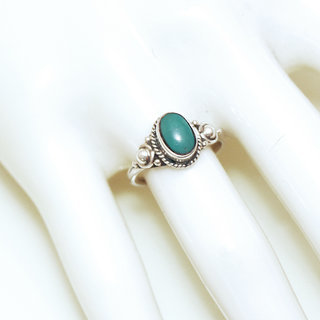 Bijoux ethniques Indiens bague en argent 925 massif femme et pierre fine ovale perles perles billes trio filigranes Turquoise naturelle - Inde 301 b