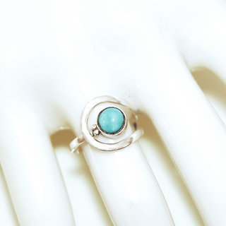 Bijoux ethniques Indiens bague argent 925 et pierre fine ronde turquoise vritable - Inde 314 b