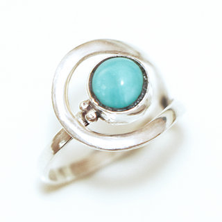 Bijoux ethniques Indiens bague argent 925 et pierre fine ronde turquoise vritable - Inde 314 a