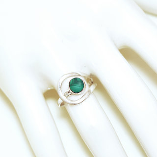 Bijoux ethniques Indiens bague argent 925 et pierre fine ronde malachite verte - Inde 314 b