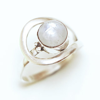 Bijoux ethniques Indiens bague argent 925 et pierre fine ronde Pierre de lune blanche - Inde 314 a