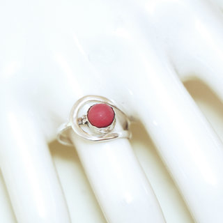 Bijoux ethniques Indiens bague argent 925 et pierre fine ronde corail rouge - Inde 314 b