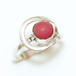 Bijoux ethniques Indiens bague argent 925 et pierre fine ronde corail rouge - Inde 314 a