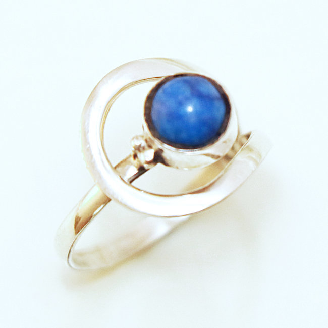 Bague argent massif 925 ajourée filigranes et Lapis-Lazuli - Inde 314