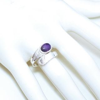 Bijoux ethniques touareg bague en argent 925 massif femme homme ovale croise rglable ajustable pierre fine Amthyste violet - Niger 030A b