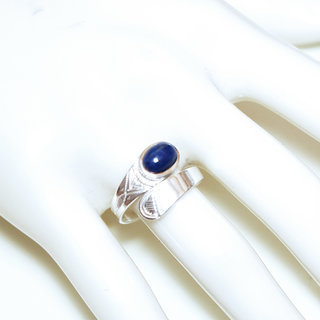 Bijoux ethniques touareg bague en argent 925 massif femme homme ovale croise rglable ajustable pierre fine Lapis-Lazuli vritable - Niger 030A b