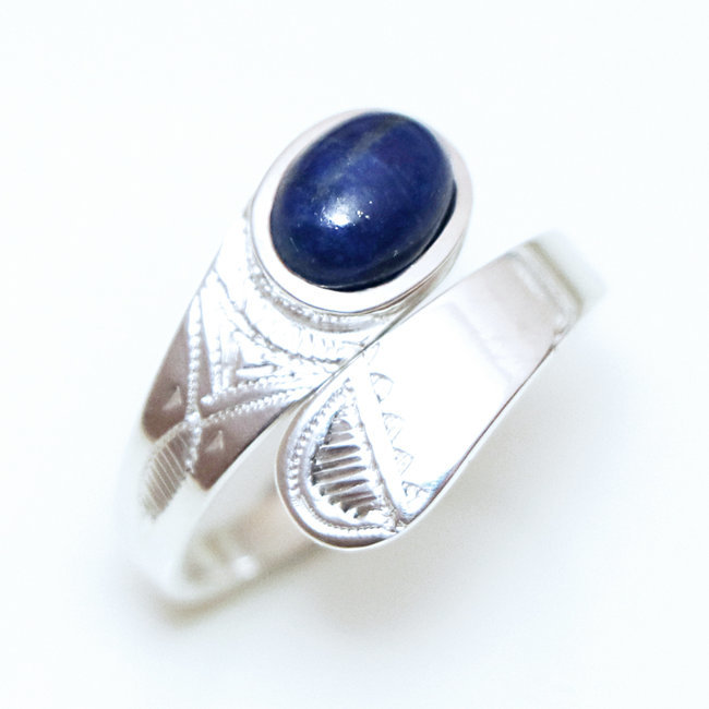 Bague argent massif 925 touareg croisée réglable et Lapis-Lazuli - Niger 030