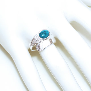 Bijoux ethniques touareg bague en argent 925 massif femme homme ovale croise rglable ajustable pierre fine Turquoise naturelle vritable - Niger 030a b