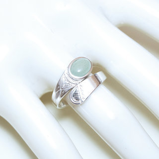 Bijoux ethniques touareg bague en argent 925 massif femme homme ovale croise rglable ajustable pierre fine Aventurine vert - Niger 030B b