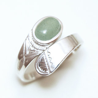 Bijoux ethniques touareg bague en argent 925 massif femme homme ovale croise rglable ajustable pierre fine Aventurine vert - Niger 030B a