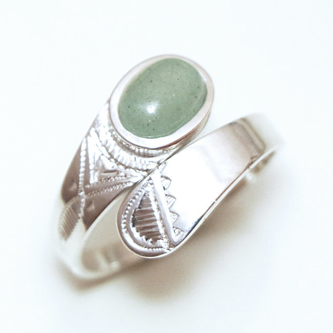 Bague argent massif 925 touareg réglable croisée et Aventurine - Niger 030