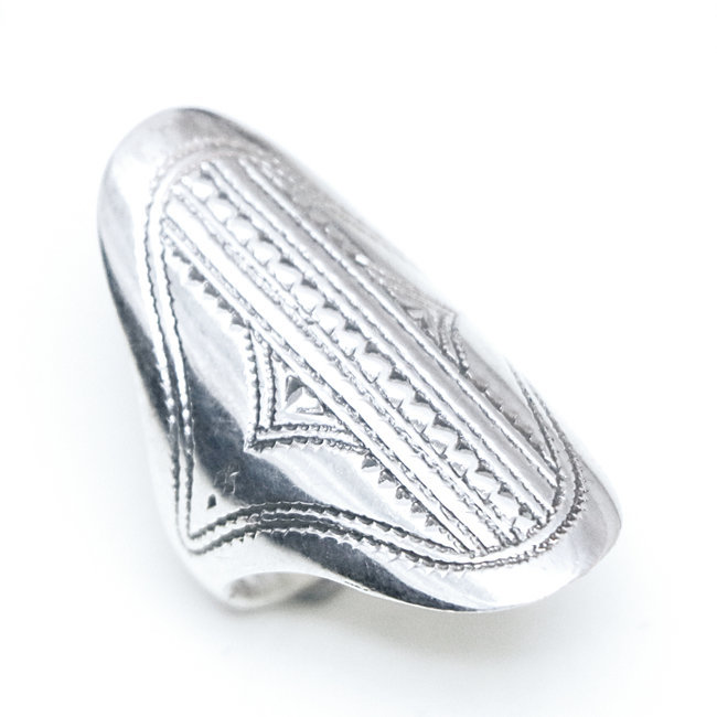 Bague argent massif 925 touareg longue navette lignes - Niger 257