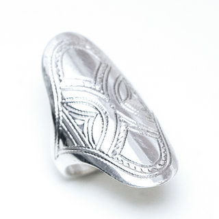 Bijoux ethniques touareg berbres bague en argent 925 homme femme navette longue grande grave fleur - Niger 261 a