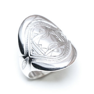 Bijoux ethniques touareg berbres bague en argent 925 chevalire homme femme large grande volume grave bandeau losange - Niger 263 a