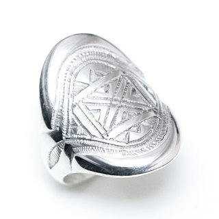 Bijoux ethniques touareg berbres bague en argent 925 chevalire homme femme large grande volume grave bandeau croix - Niger 264 a