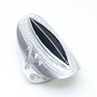 Bijoux touareg ethniques berbres bague argent 925 massif homme femme longue design contemporaine navette duo mixte et bne grave gravures - Niger 075 a