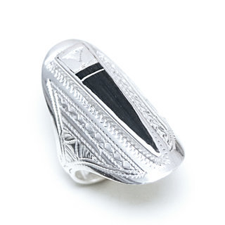 Bijoux touareg ethniques berbres bague argent 925 massif homme femme longue design contemporaine navette duo mixte et bne grave gravures - Niger 078 a