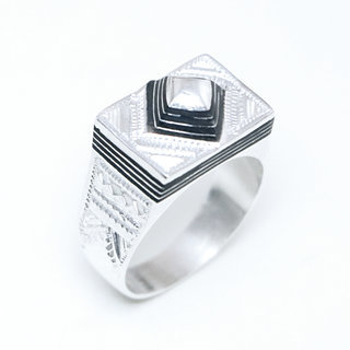 Bijoux touareg ethniques berbres bague argent 925 massif homme femme chevalire design contemporaine duo mixte et bne grave gravures dme - Niger 082 a