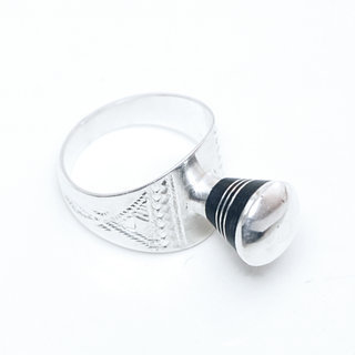 Bijoux touareg ethniques berbres bague argent 925 massif homme femme longue design contemporaine duo mixte et bne grave gravures modle ancien dme - Niger 083 c