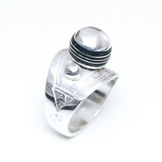 Bijoux touareg ethniques berbres bague argent 925 massif homme femme longue design contemporaine duo mixte et bne grave gravures modle ancien  dme - Niger 084 a