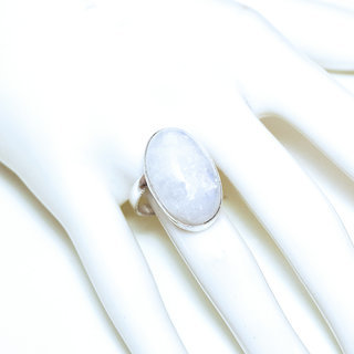 Bijoux ethniques indiens bague en argent 925 massif femme pierre fine Pierre de Lune blanc nacr petite lisse ovale rglable ajustable ouverte - Inde 319 b