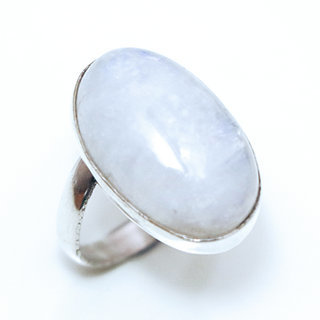 Bijoux ethniques indiens bague en argent 925 massif femme pierre fine Pierre de Lune blanc nacr petite lisse ovale rglable ajustable ouverte - Inde 319 a